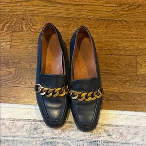 Vionic Black Leather Slip-On Loafers with Gold Chain